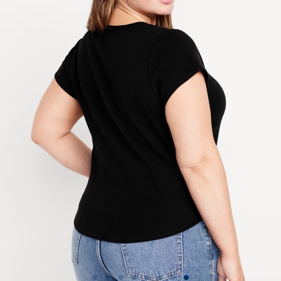 NWT OLD NAVY Short-Sleeve Waffle-Knit Henley Top   Color: Black Jack - Picture 8 of 9